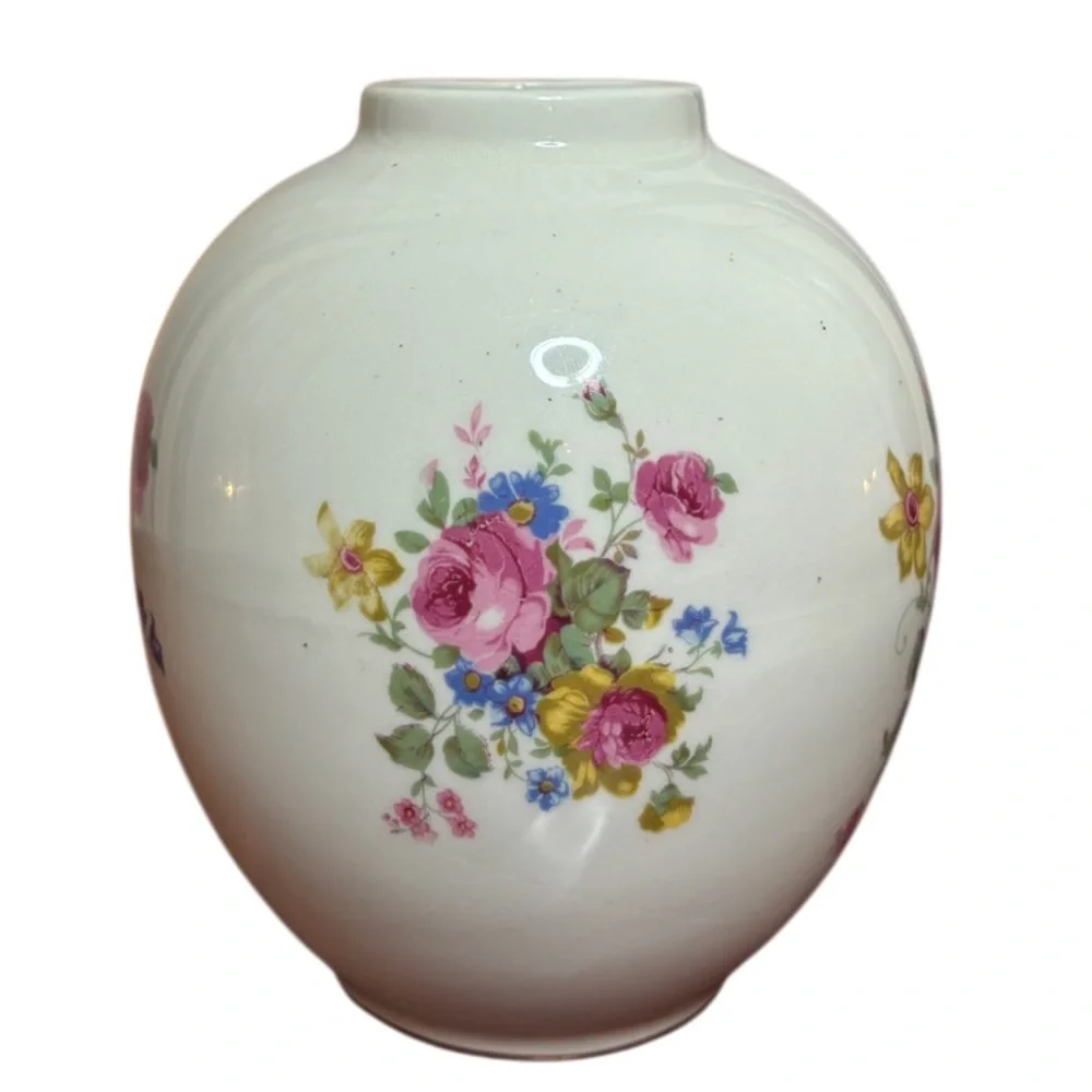 Vintage Flower Vase ANJOU Cottage Pink Rose Mauve Blue Ivory Cream Floral Decor